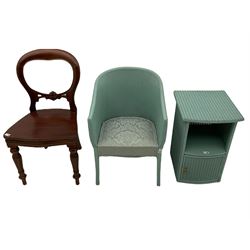 Lloyd Loom type chair and bedside cabinet and a Victorian style chair