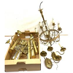 A gilt metal chandelier with five scroll