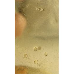 18ct gold open face English lever fusee 'up & down' pocket watch by Robert McInnes, Glasgow, No. 18571, table roller lever escapement, engraved balance cock with diamond endstone, white enamel dial with Roman numerals and subsidiary seconds dial, case by William John Hammon II, London 1877 