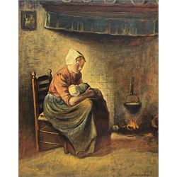 Alan Cutsforth (Hull 20th century) after Bernard de Hoog (Dutch 1867-1943): 'The Cottage Madonna', oil on board labelled verso 43cm x 34cm