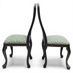 Pair of ebonised and parcel-gilt Queen Anne design side chairs