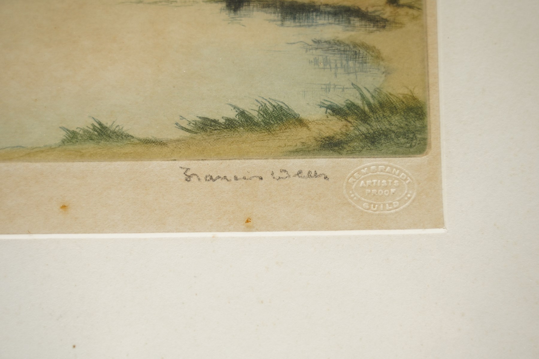 Edward Francis Wells (British 1876-1952): 'Evening Flow - Derwentwater' and 'Ullswater', two etchings with aquatint signed and titled in pencil, stamped with Rembrandt Guild Artists Proof blindstamp; D le Roux (20th century): Mountain Valleys, pair of watercolours signed, together with three other pictures including York-themed etchings max 22cm x 30cm (7)