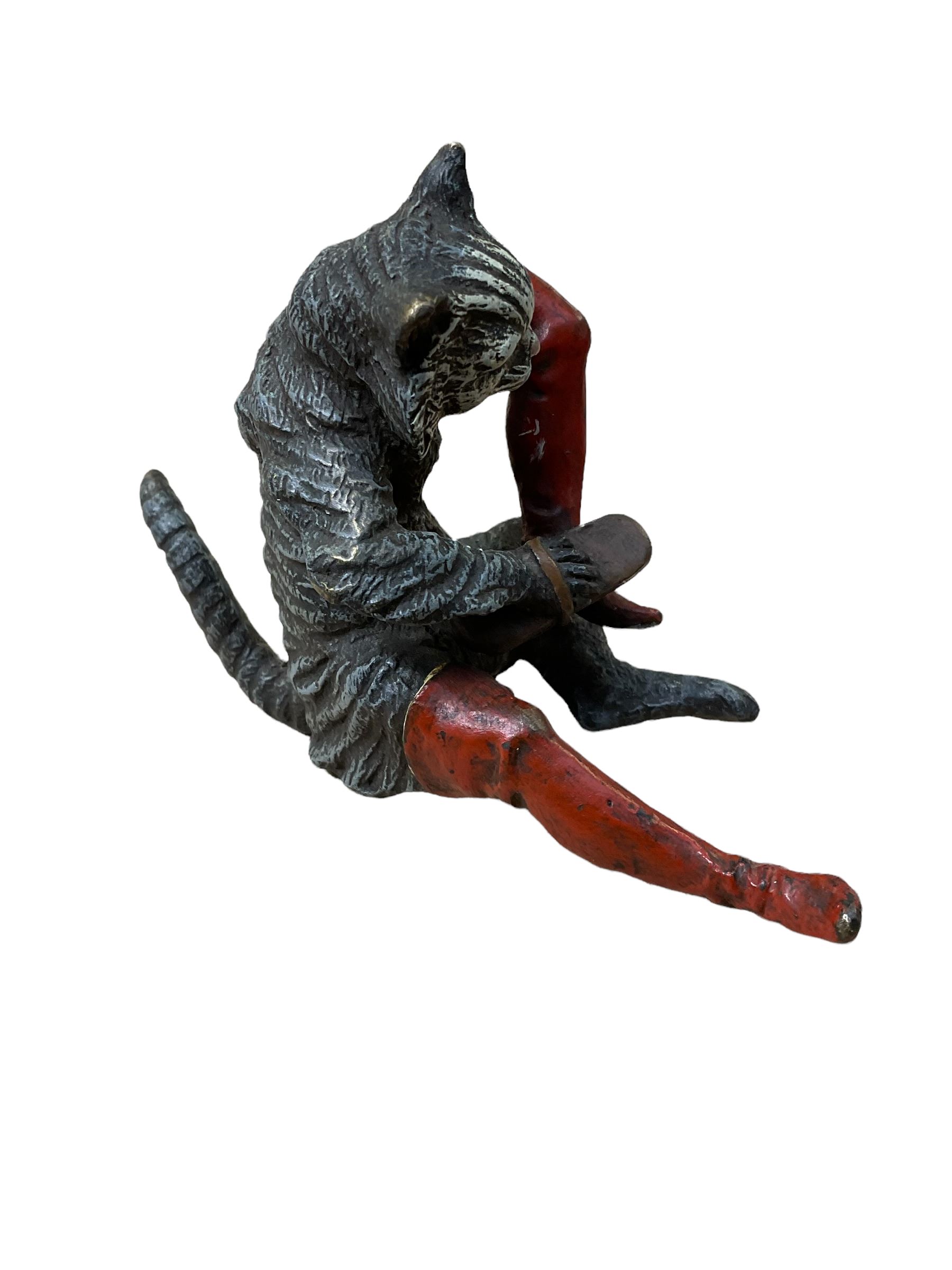 After Franz Bergmann (1861-1936): Austrian cold painted bronze figure of Puss in Boots, with Bergmann type mark beneath, H8cm 