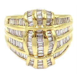  Gold baguette diamond ring, stamped 18K  