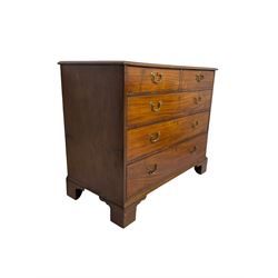 George III mahogany straight-front chest, fitted with two short over three long drawers, on bracket feet
