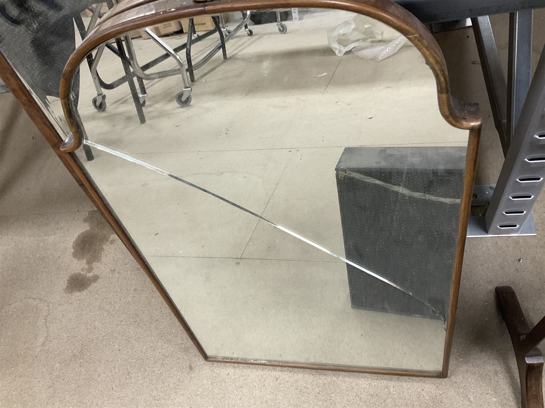 Mahogany framed easel mirror and another mirror, Firescreen with needlework panel depicting a woman in the garden H73cm, other wood items etc