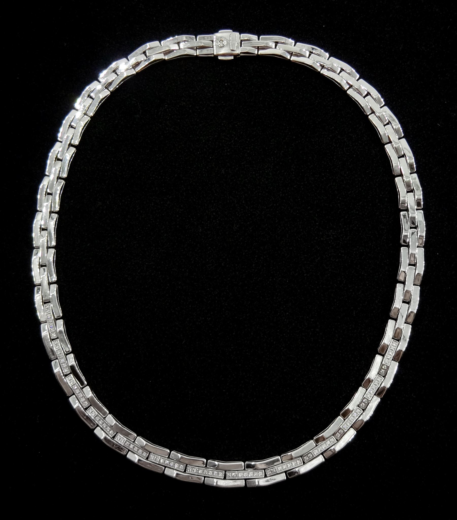Chimento 18ct white and yellow gold reversible rectangular link necklace, each central link set with seven round brilliant cut diamonds, stamped 750