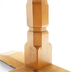 Lizardman - 5' oak refectory dining table, rectangular adzed top, octagonal turned supports united by stretcher with carved lizard signature, by Derek Slater of Crayke
