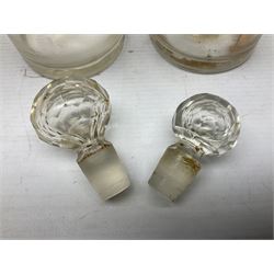 Three Victorian apothecary chemist bottles complete with labels and glass stoppers, H22cm