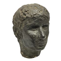 Bronzed plaster head study of a male figure, unmarked, H27cm
