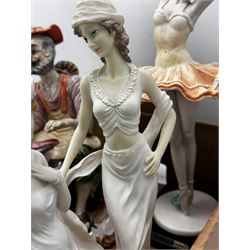 Five ‘The Juliana Collection’ figures, Capodimonte figure of a cobbler, four decorative cat plates, another decorative plates and Aynsley china