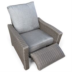 Kettler - Palma rattan garden reclining lounger chair, of high-back and square form with reclining and extending foot-rest function, with loose seat cushions and protective cover