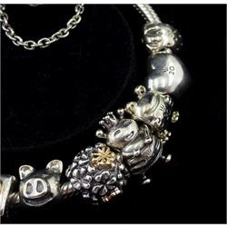 Pandora Moments 'You Are Loved' padlock silver charm bracelet, with eleven Pandora Club 2020 limited edition charms and safety chain, in Pandora box