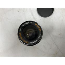 Quantity of cameras and accessories to include Olympus Trip 35, Minolta A f-EII 35mm, Yashica Auto Focus camera, Hanimex 35mm af camera in case, Kodak No.2A Folding Pocket Brownie camera in case, Minolta VLT-501 lens, etc