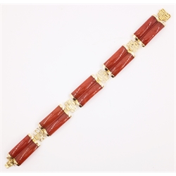  Gold mounted red jade bracelet stamped 14K585  