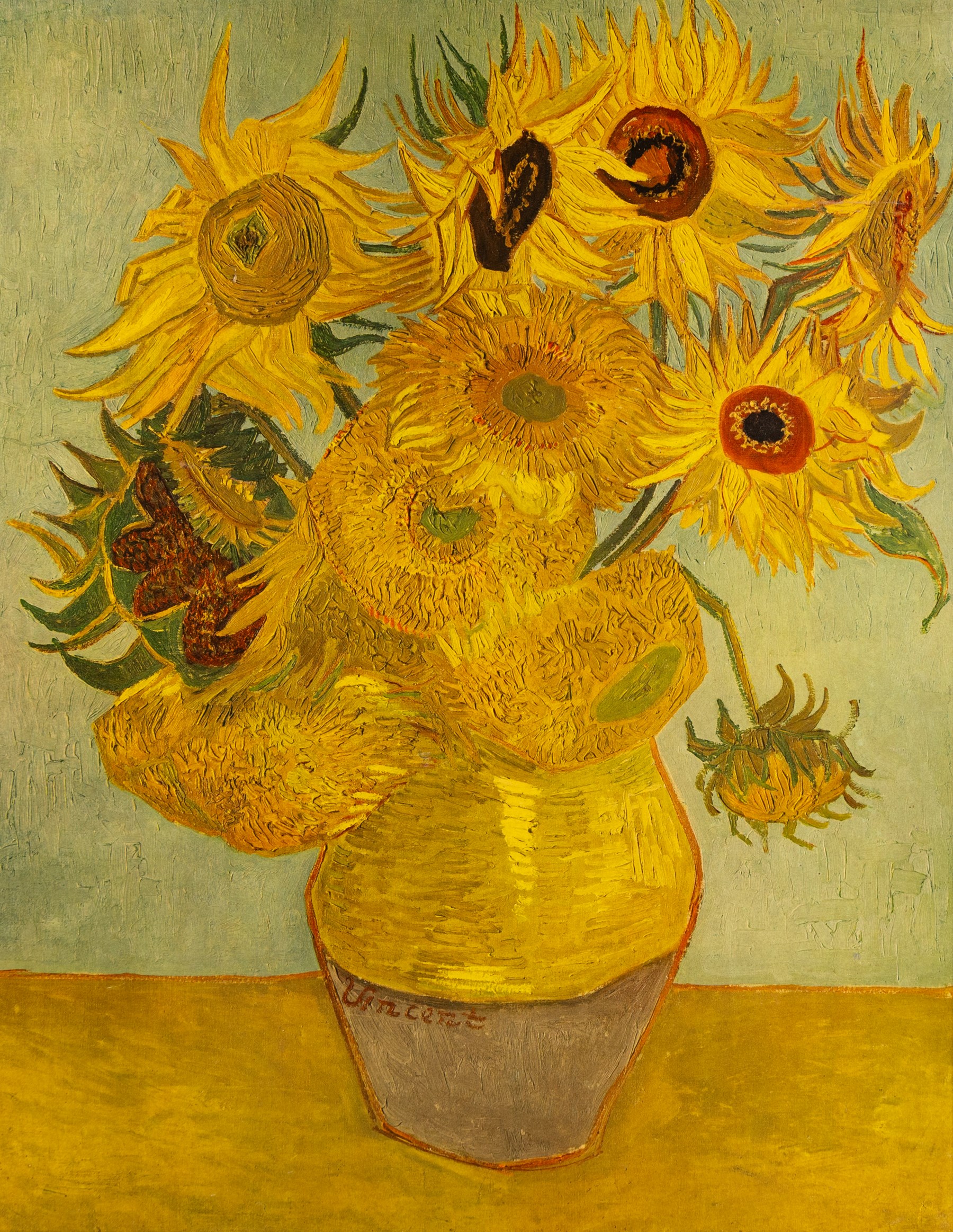 After Vincent Van Gogh (Dutch 1853-1890): Sunflowers, coloured print 75cm x 58.5cm