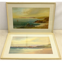 English School (Early 20th century): Cornish Coastal Scenes, pair gouaches indistinctly signed 27cm x 46cm