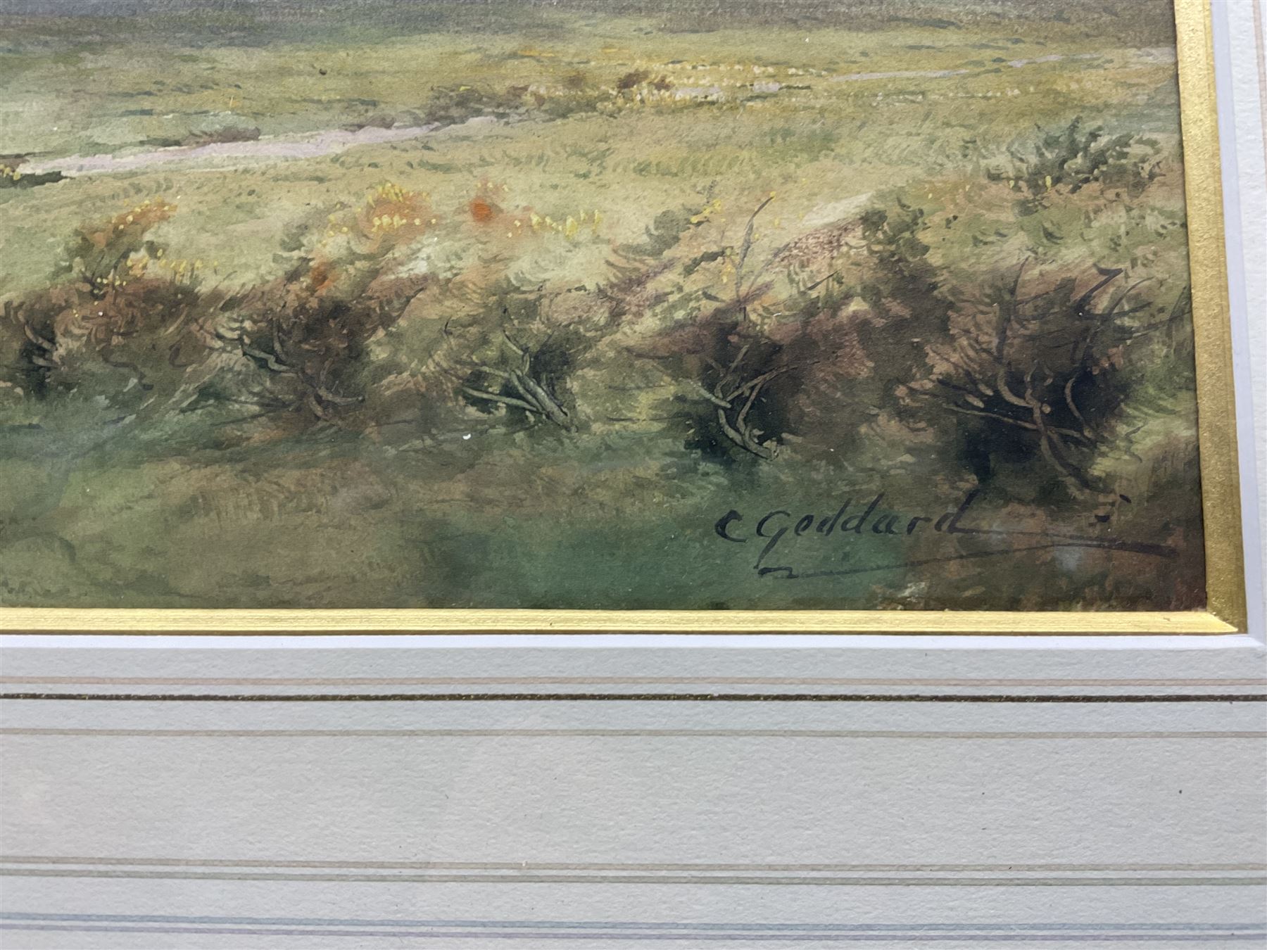 C Goddard (British Early 20th Century): Herding Sheep near Norfolk, watercolour signed 17.5cm x 52cm