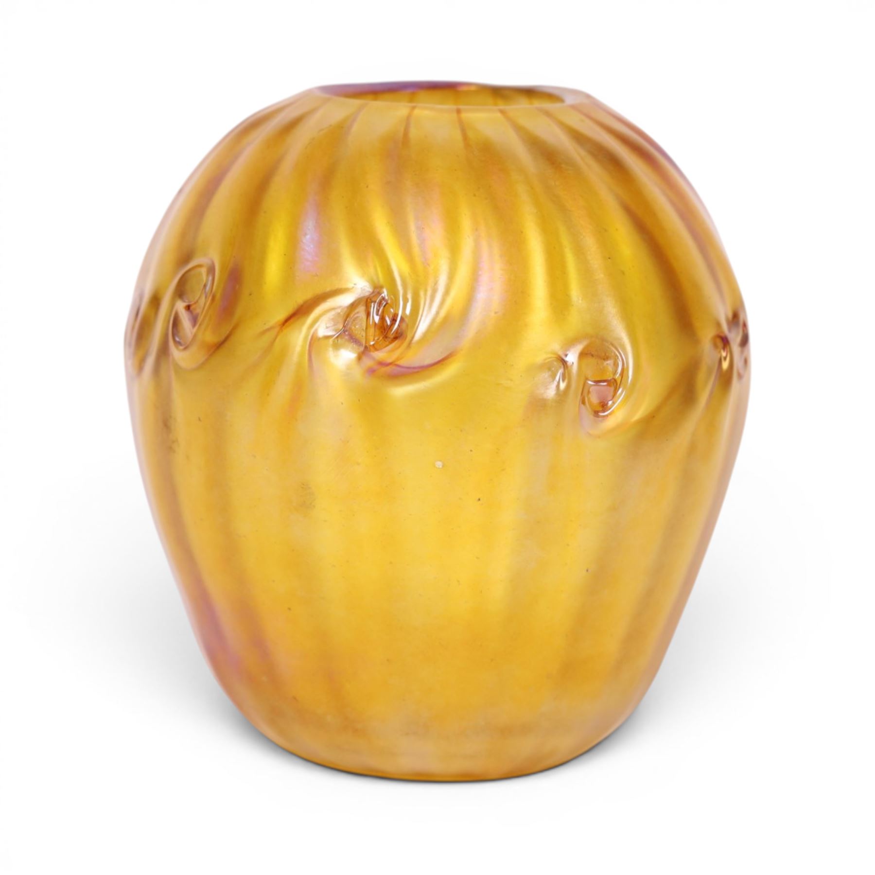 John Ditchfield for Glasform vase, of ovoid from, iridescent yellow, signed beneath, H14cm  