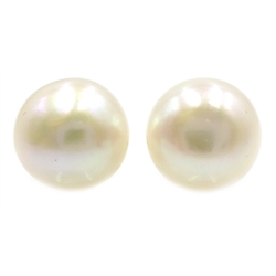 Pair of 18ct gold fresh water white pearl ear-rings stud ear-rings, pearls 9 carat  