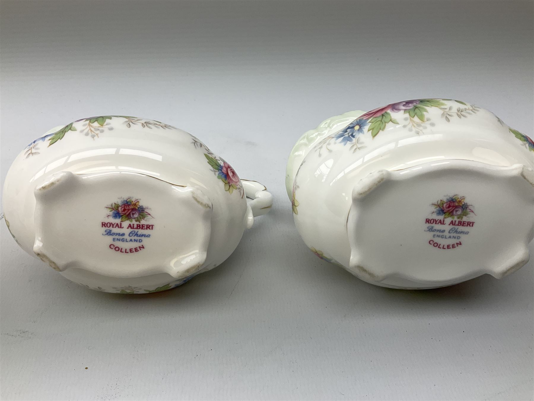 Royal Albert Colleen pattern tea ware comprising teapot, milk jug, sucrier, four cups and six saucers