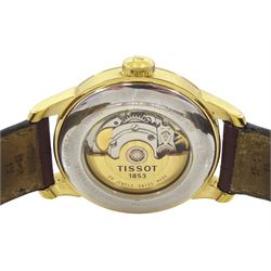 Tissot le Locle gentleman's stainless steel and gold-plated automatic wristwatch, Ref. L164/264, white dial with Arabic hour markers and date aperture, on original brown leather strap, with fold-over clasp