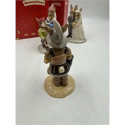 Five Royal Doulton Bunnykins comprising Sundial, Wedding Day, Gladiator, Romeo and Juliet 