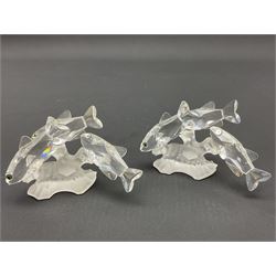 Swarovski Crystal sea creatures, comprising lion fish and dolphin, both with coloured elements, together with two seahorses, two small fish groups, butterfly fish, longnose butterfly fish and six coloured shells, tallest H8.5cm