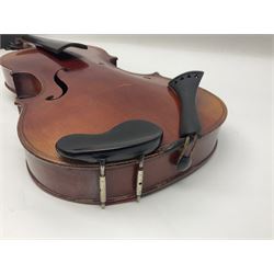 Saxony violin c1900 with 36cm two-piece maple back and ribs and spruce top; bears label 'Antonius Stradivarius Cremonensis Faciebat Anno 17**' L59cm overall; in carrying case