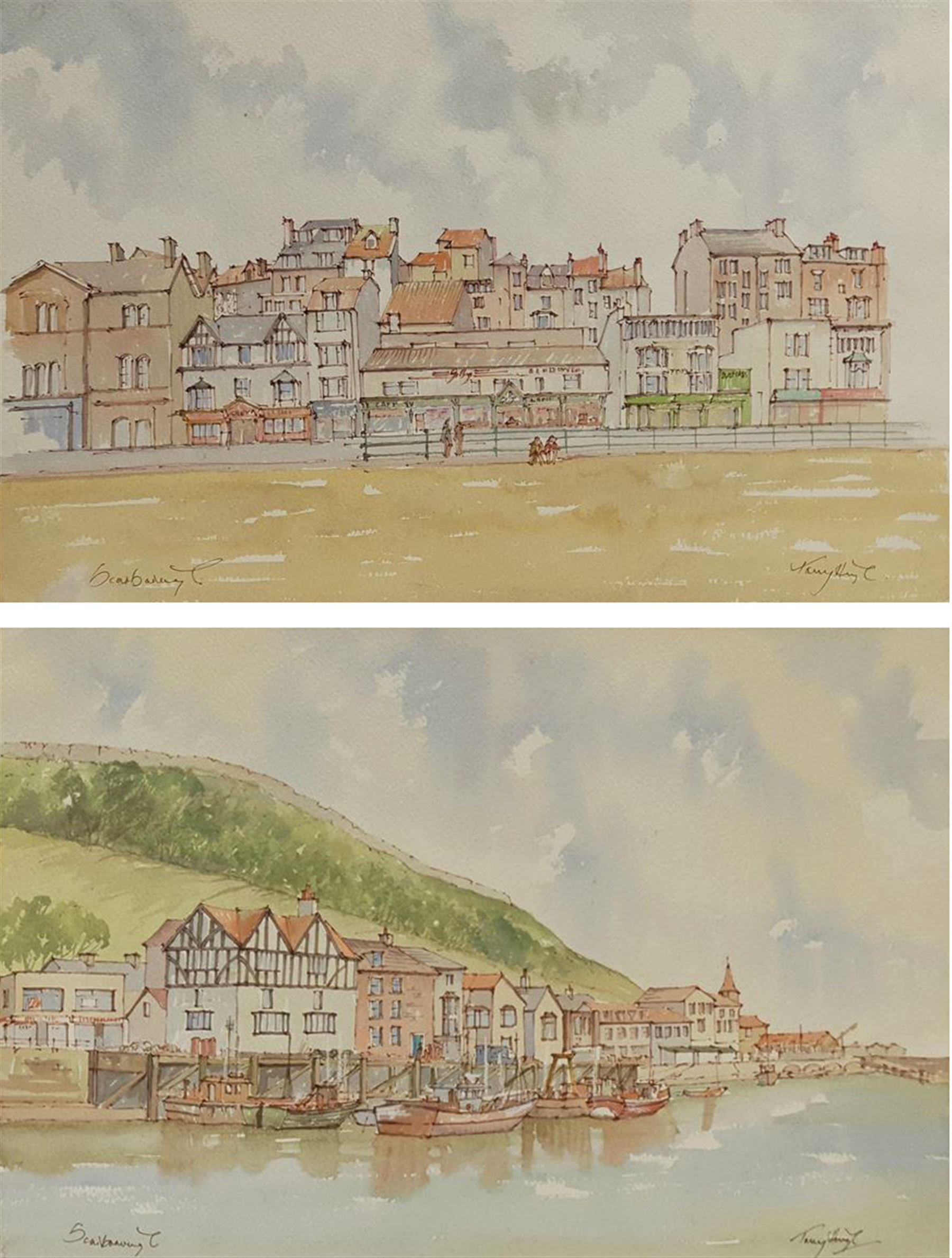 Tony Haigh (British c1936-2012): 'Scarborough', pair watercolours signed and titled 38cm x 57cm (2) (unframed)