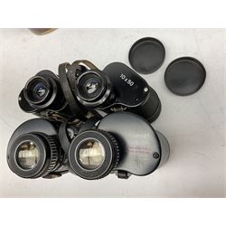 Nine cased pairs of binoculars, to include Tohyoh 22x70, Greenkat 7x- 12x50, Chinon, Fisher-Dietz 7x50, etc