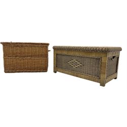 Rectangular wicker basket (L67cm, D51cm, H45cm; and a wicker blanket box (L85cm, D46cm, H43cm)