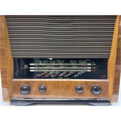 1955 Pye Fenman II valve radio in walnut veneered case, W58cm, together with a 1950s McMichael Type 854 valve radio with Bakelite knobs, W47cm H39cm D24cm, and 1957 Ekco Type A320 radio in dark walnut veneered case (3)