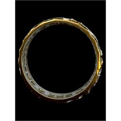 Two gold paste stone set full eternity rings and two gold cluster rings, all 9ct