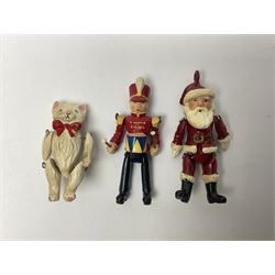 Six Hantel miniature articulated pewter figures, including Father Christmas, Drummer, pig etc 