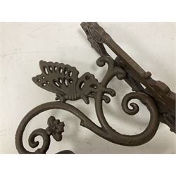 Cast iron exterior hanging garden bell with decorative butterfly bracket