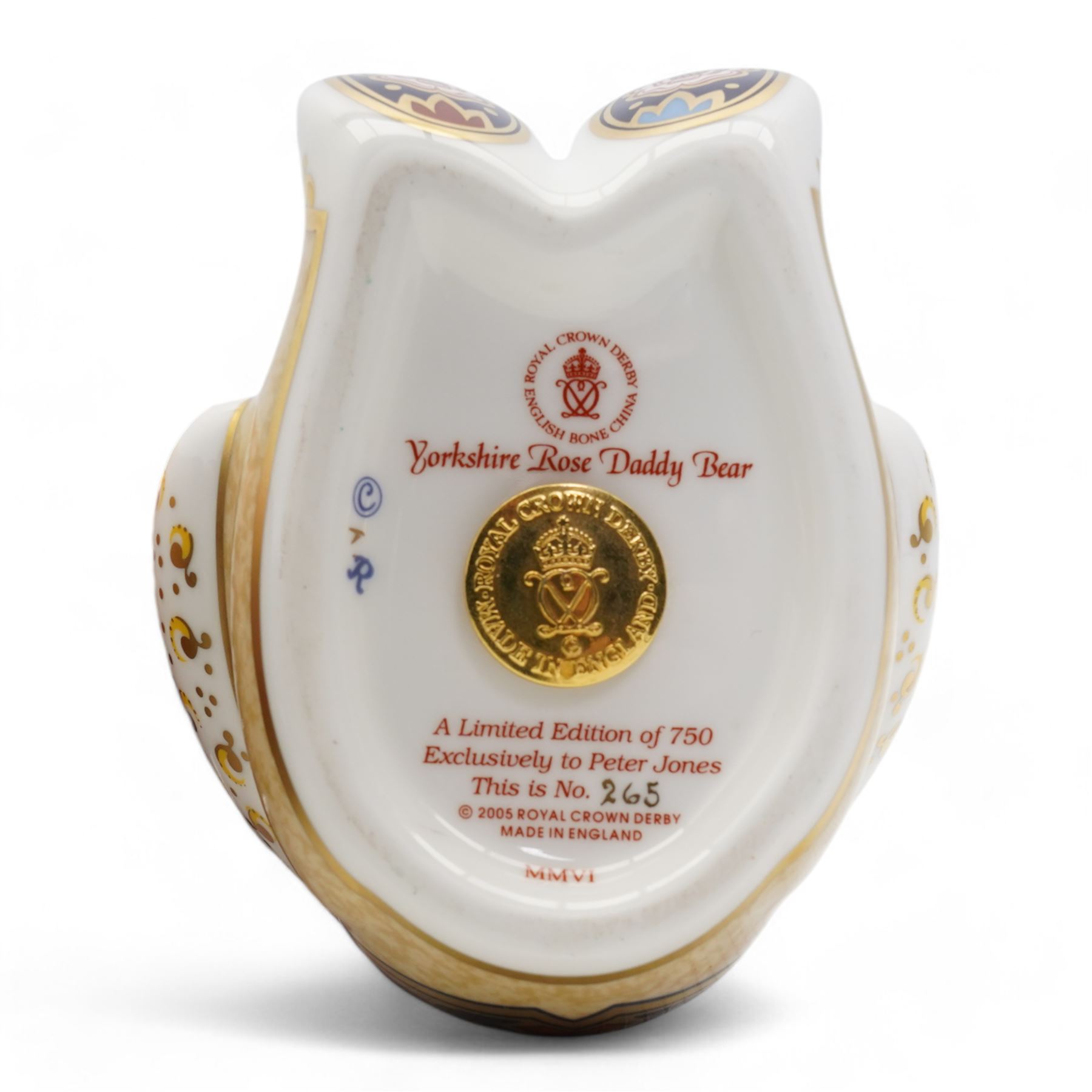 Two Limited Edition Royal Crown Derby paperweights, compromising Yorkshire Rose Mummy Bear, no.74/750, and Yorkshire Rose Daddy Bear, no.265/750, with gold stoppers