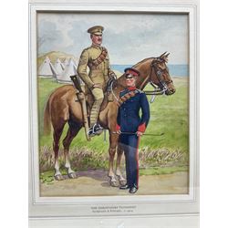 Set of three watercolours of military interest - Northumberland Yeomanry Hussars c1910, Shropshire Yeomanry Sergeant and Private c1914 and Essex Yeomanry c1914, each titled on mount 26 x 22cm, mahogany stained frames (3)
