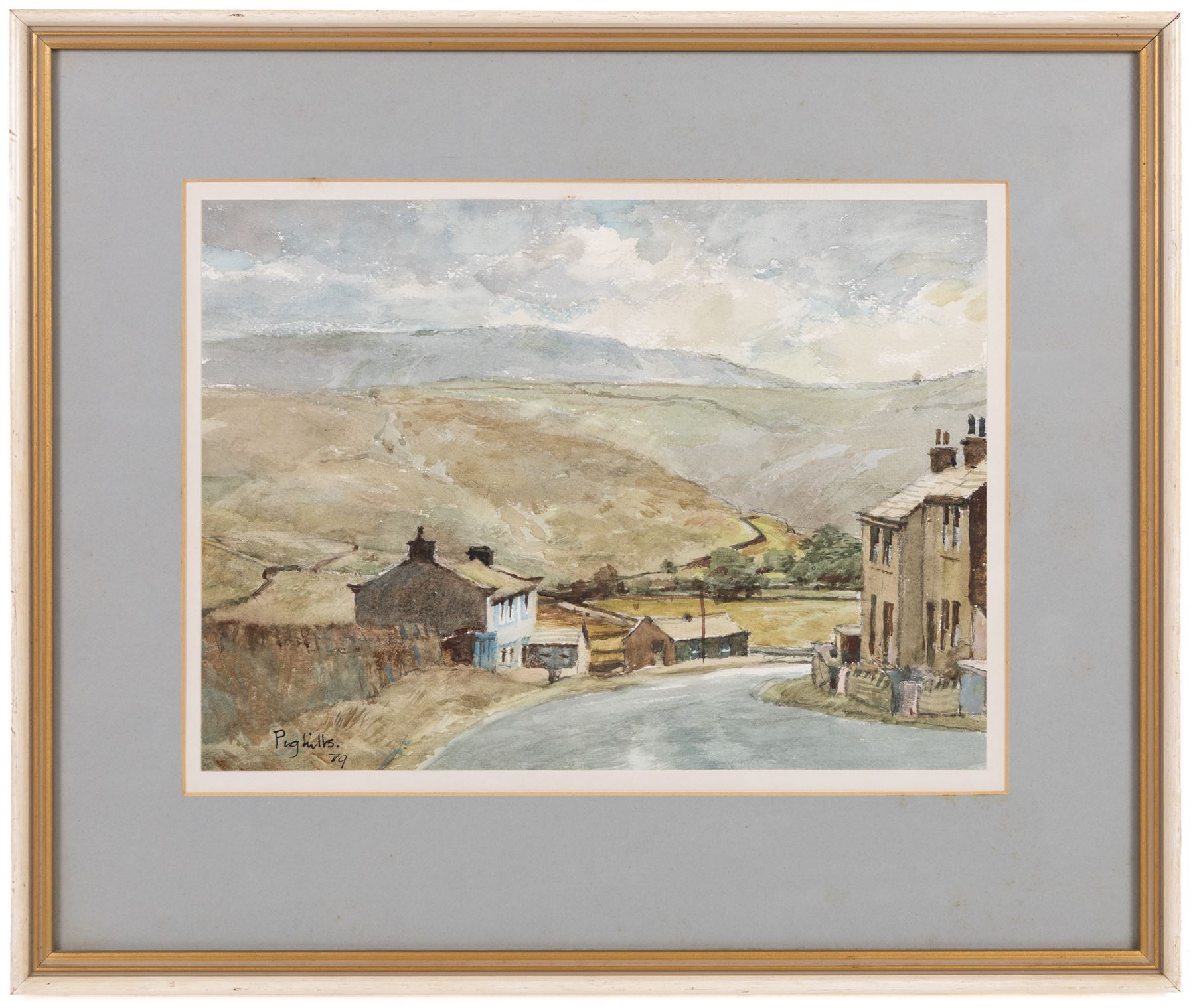 Joseph Pighills (British 1902-1984): 'Nab Hill and Nan Scar - Oxenhope', watercolour signed and dated '79, titled verso 25.5cm x 35cm; George 'Griff' Griffiths (British 1939-2017): 'Arthington Near Otley', watercolour signed, titled verso 22.5cm x 33.5cm (2)