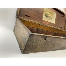 19th century brass bound oak double shotgun case bearing label on inside of lid 'John Dickson & Son Edinburgh', no internal fittings, inset brass carrying handle to one end, L82cm