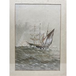E Adams (British 19th/20th century): Two Ships, watercolour heightened in white signed 39cm x 26cm; English School (19th century): Ships in High Seas, watercolour unsigned 25cm x 35cm (2)
