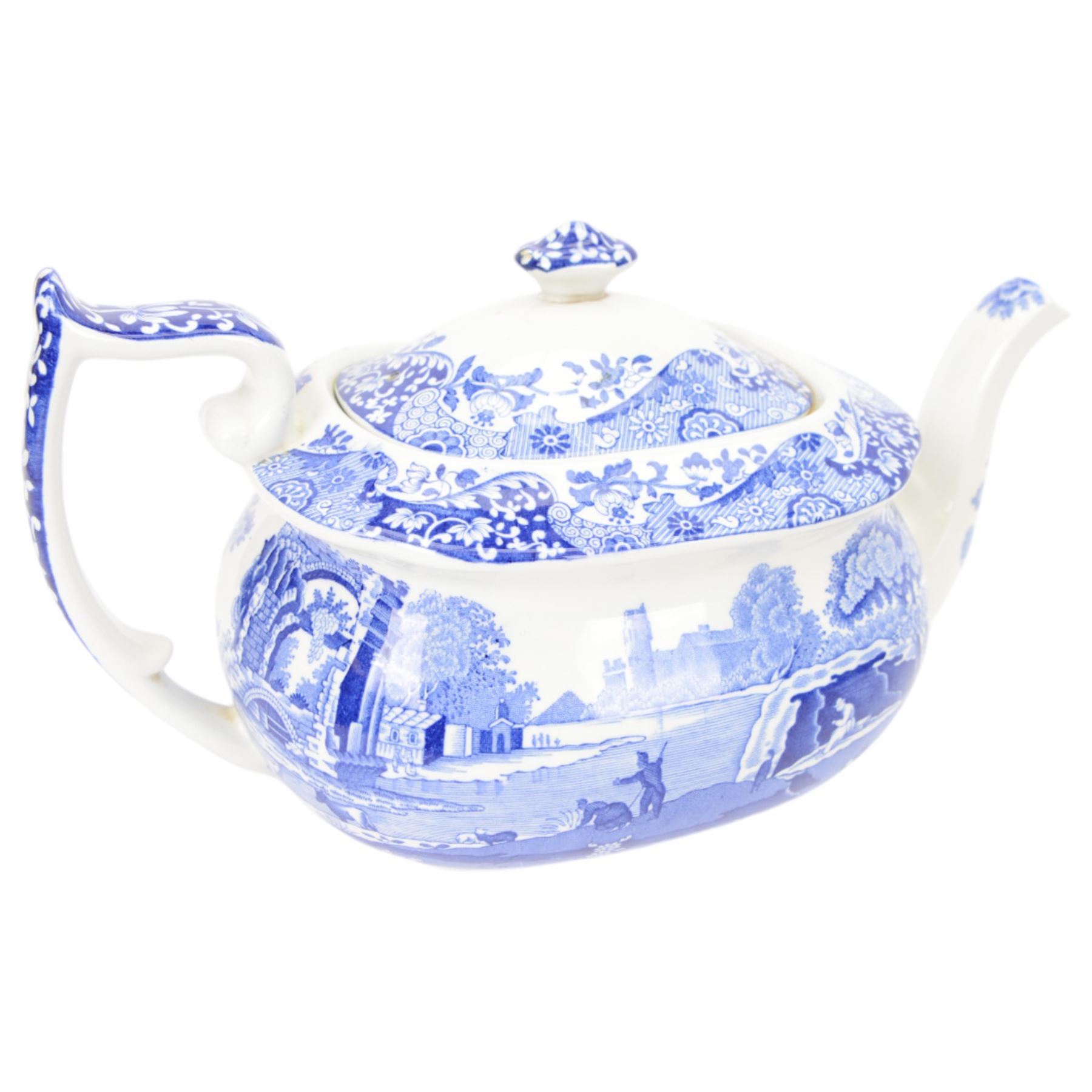 Collection of Spode Italian pattern, including two coffee cups and saucers, serving dish, jug, teapot etc 