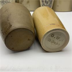 Large 2 gallon stoneware flagon, stamped 'John Soulby Wine Merchant Malton 2 Gall', together with a collection of similar stoneware jars and bottles, largest H40.5cm