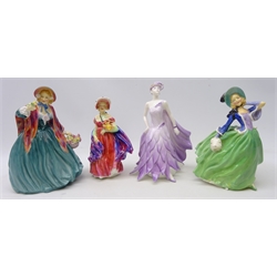  Three Royal Doulton figurines 'Lady Charmain' HN1948, 'Lady April' & 'Autumn Breezes' HN1913 & Coalport limited edition from the David Shilling Collection (4)  