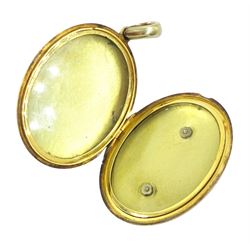 Victorian 15ct gold locket pendant, the centre with applied pearl and coral decoration, stamped 15