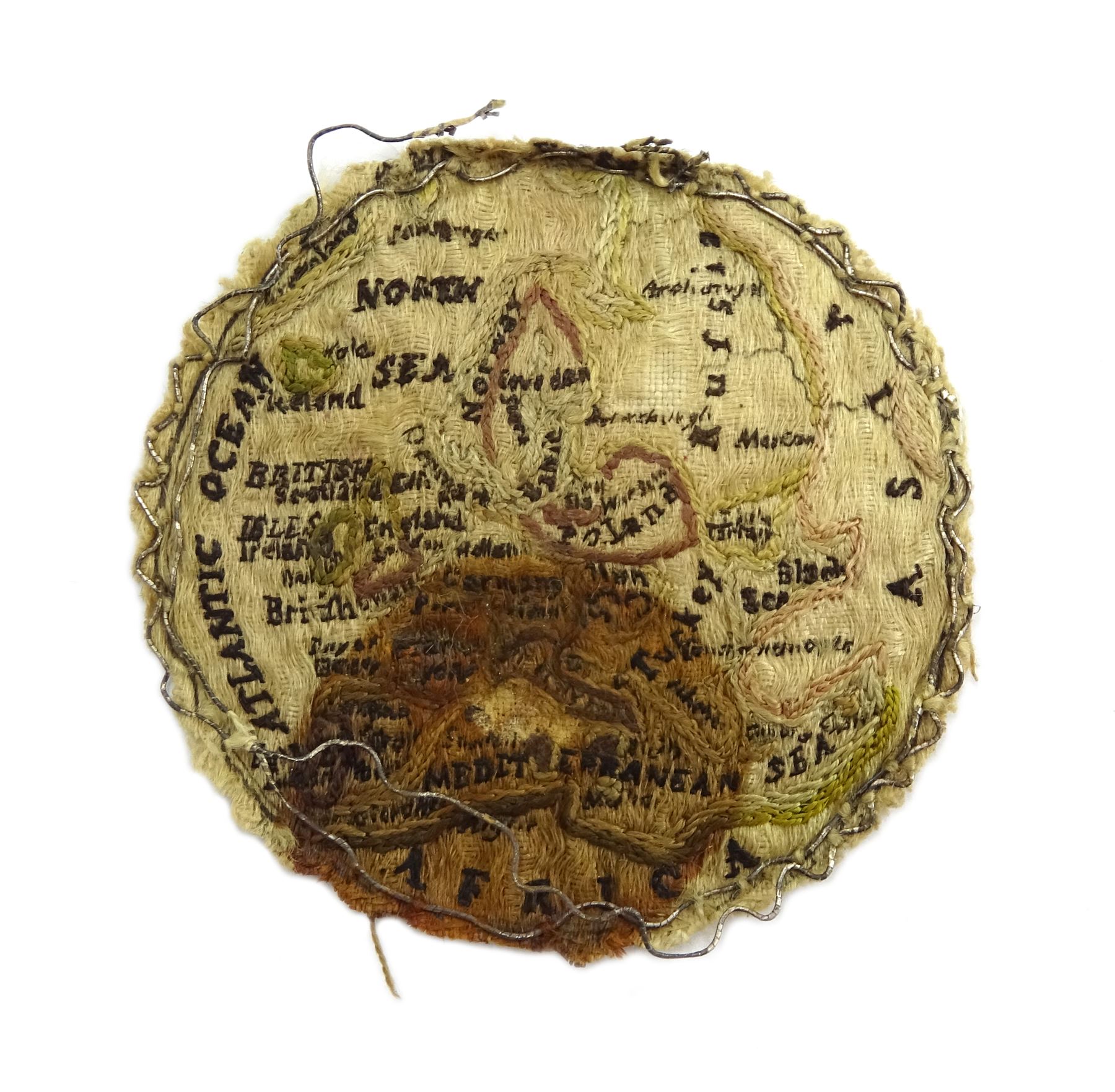 18th century silver pair cased verge fusee pocket watch by Alexander Hare (London ca.1781-1824), No. 200, square baluster pillars, pierced and engraved balance cock, white enamel dial with Roman hours and outer Arabic minute ring, beetle and poker hands, case makers mark G H, London 1770, with a fabric watchpaper embroidered with map of Europe