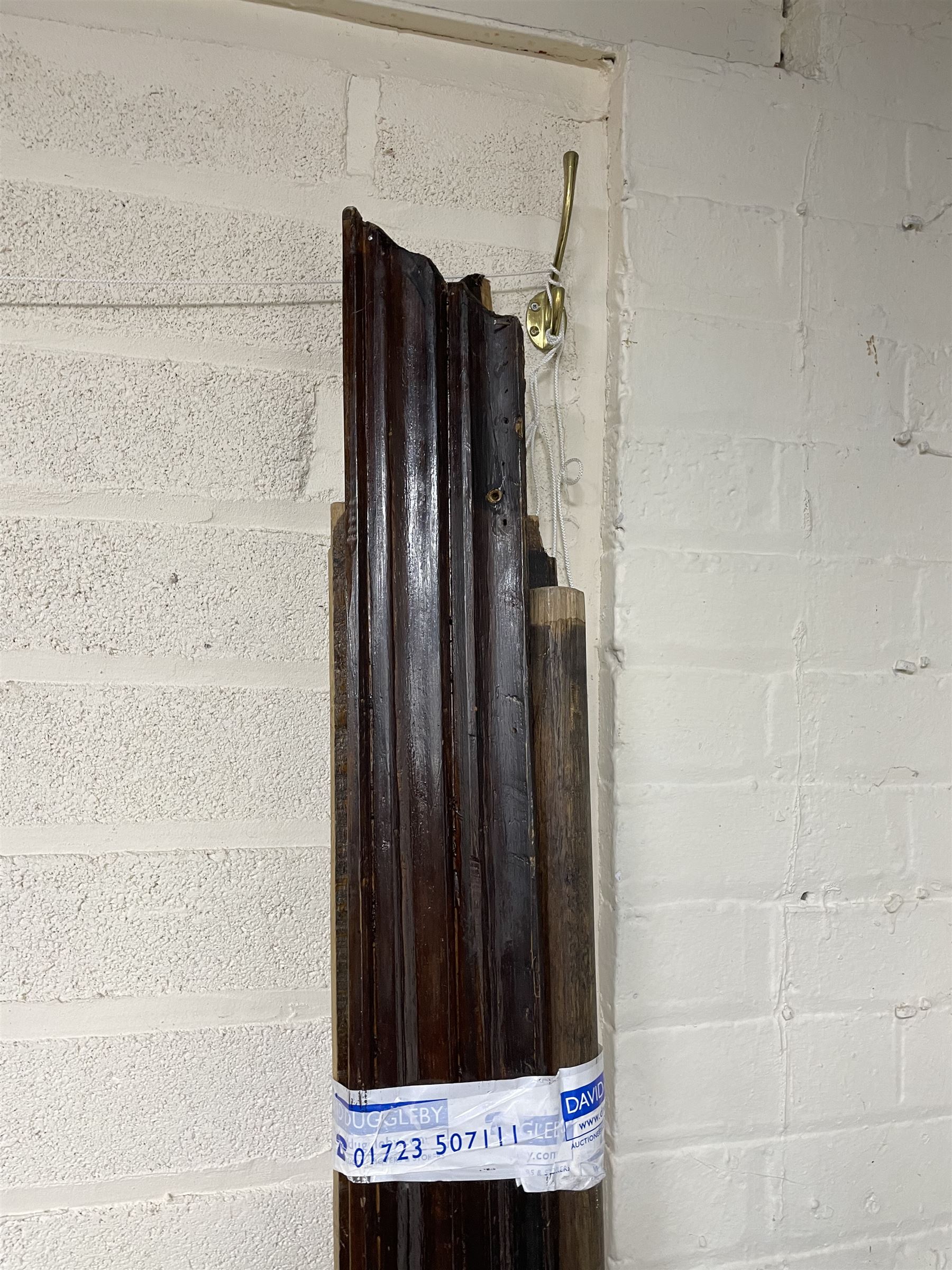 17th century style oak 4' four poster bed, high panelled back with projecting canopy cornice and panelled roof, turned posts with panelled front