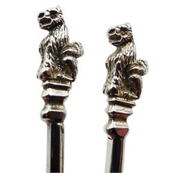 Selection of silver flatware, to include Victorian Queens pattern knife with silver blade, hallmarked John Gilbert & Co, Birmingham 1872, a Victorian silver preserve spoon with shovel type bowl engraved with diamond pattern, hallmarked Josiah Williams & Co, Exeter 1875, two modern coffee spoons, the terminals modelled as griffins, hallmarked William Suckling Ltd, London 1967, an Edwardian Royal Commemorative souvenir spoon, hallmarked William Devenport, Birmingham 1901, a 1930's pair of sugar tongs the bowls modelled as claws, a Norwegian silver spoon, stamped 830, etc., approximate total weight 6.37 ozt (192.8 grams)