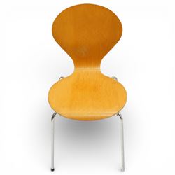 Danerko - mid 20th century set of eight ‘Ant’ plywood dining chairs, moulded beech plywood seats and backs on chrome tubular supports