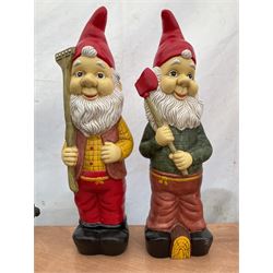 Pair of large indoor or outdoor painted garden gnomes  - THIS LOT IS TO BE COLLECTED BY APPOINTMENT FROM DUGGLEBY STORAGE, GREAT HILL, EASTFIELD, SCARBOROUGH, YO11 3TX